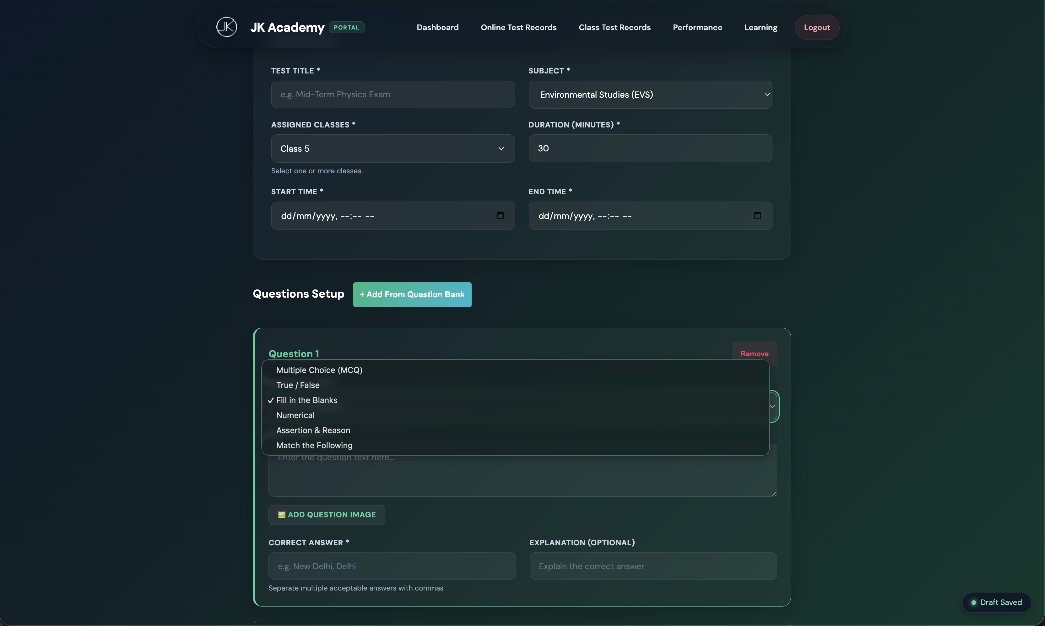 AcademyOS Create Test Interface