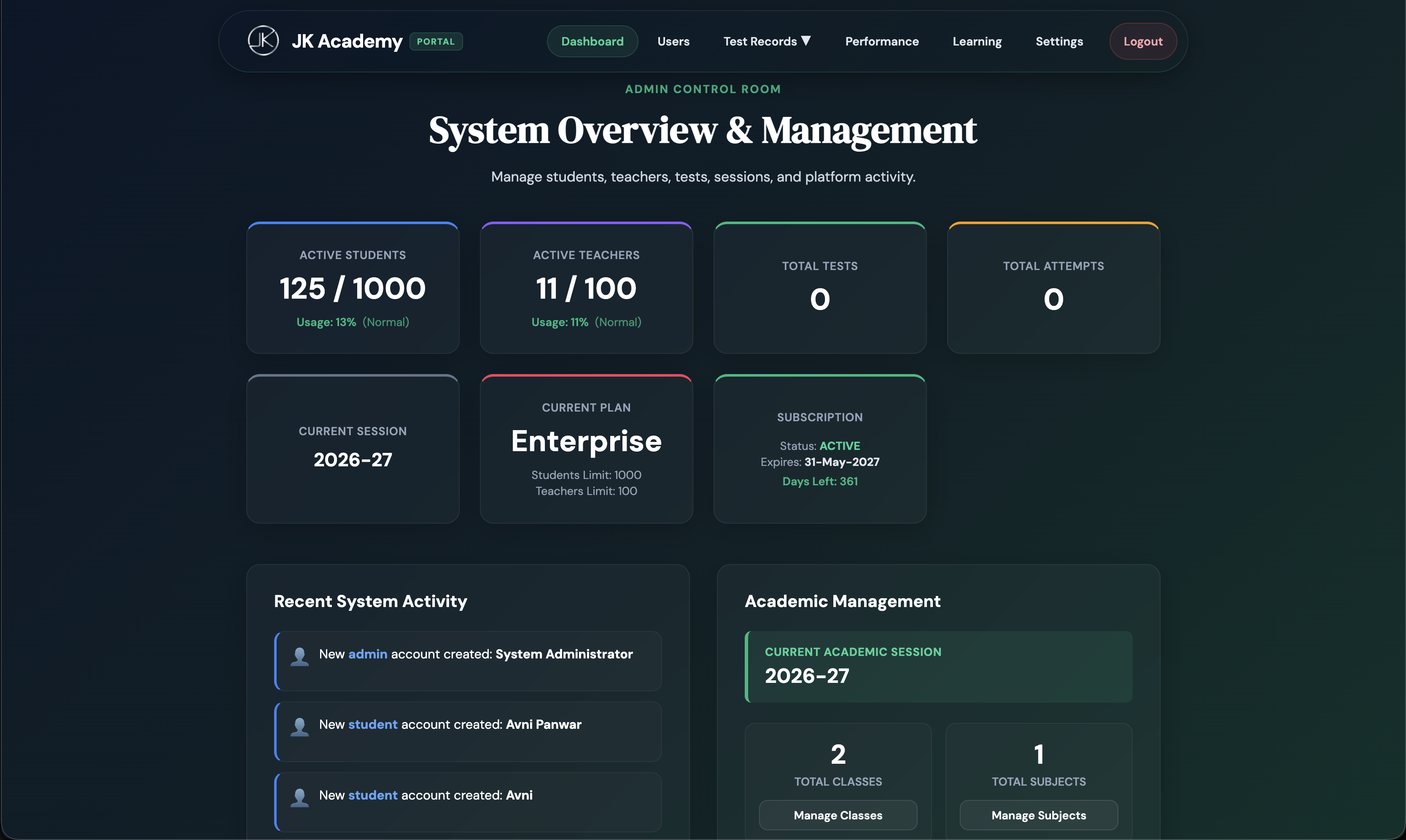 AcademyOS Dashboard Preview