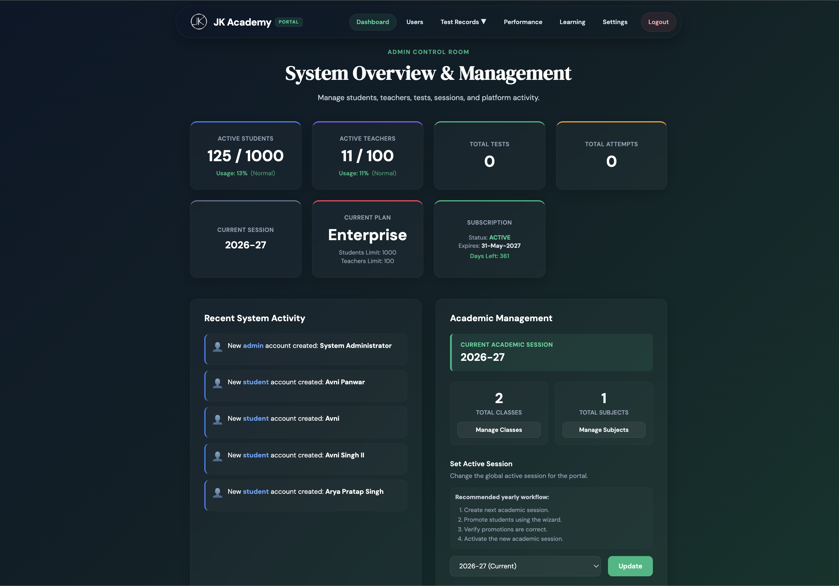 AcademyOS Platform Dashboard Preview